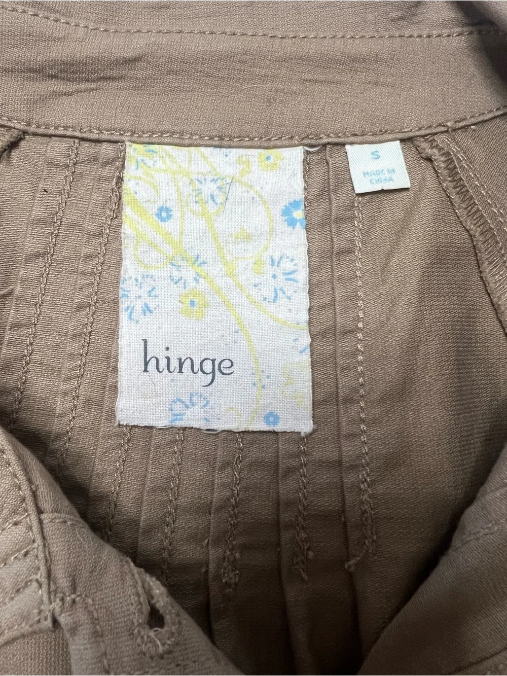 Hinge Nordstrom Khaki Beige Cropped Pleated Jacket 3/4 Sleeve Cotton Blend